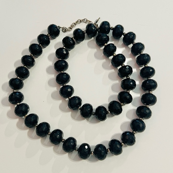 Barse Sterling Silver Jet Black Round Facet Crystals W 925 Accent Beads 25" - Picture 4 of 4